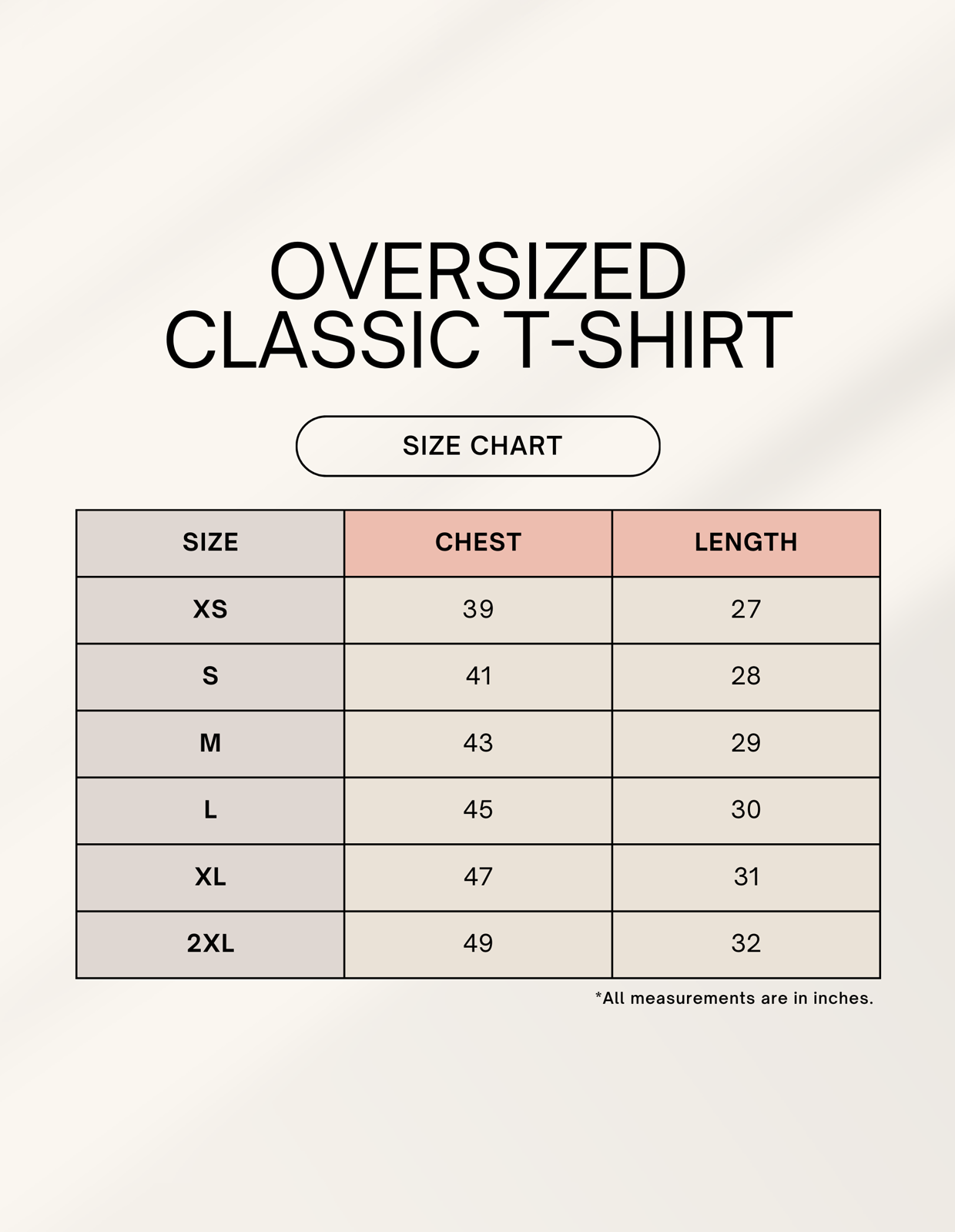 Size chart for La Parisienne Oversized Graphic T-Shirt