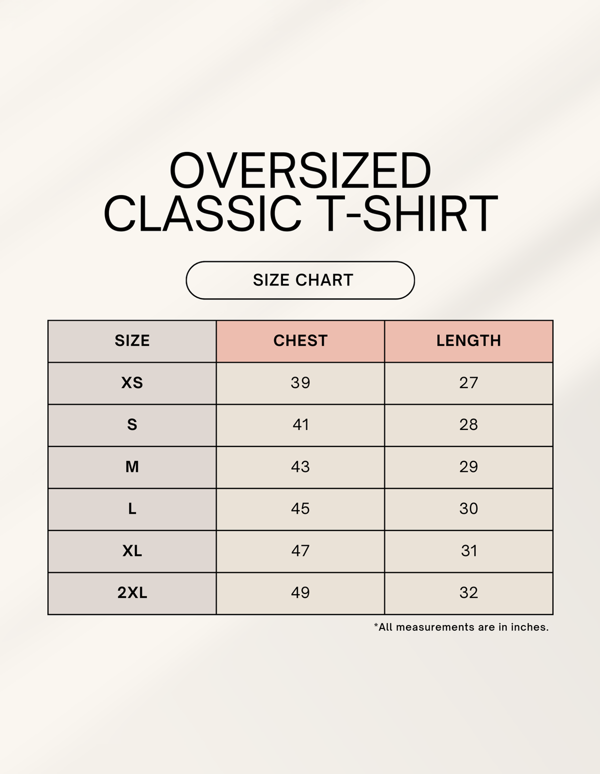 Size chart for DRISHTI — Inner Vision Oversized T-Shirt | ONVR Fashion