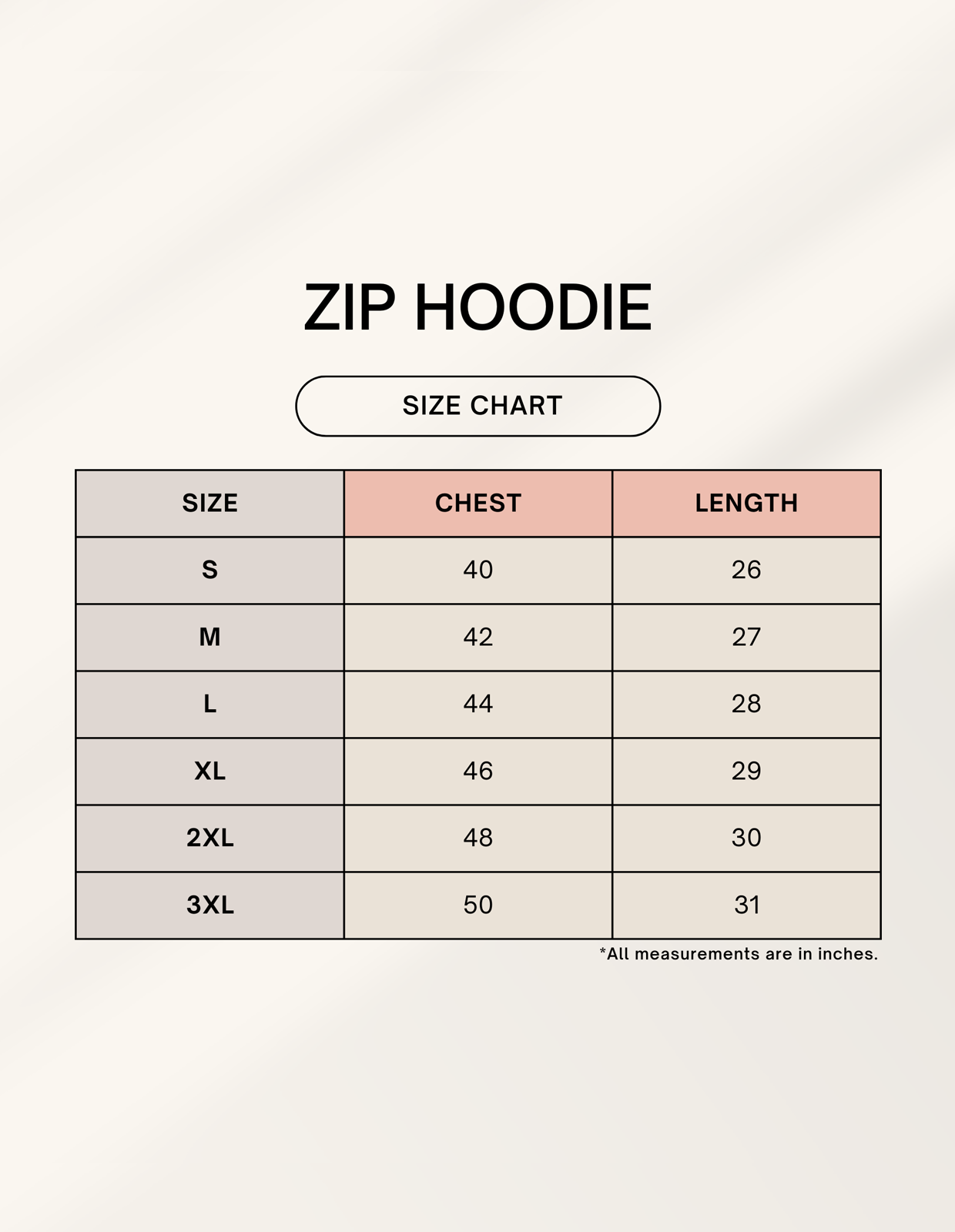 Size chart for Crowned by Purpose | Minimal Streetwear