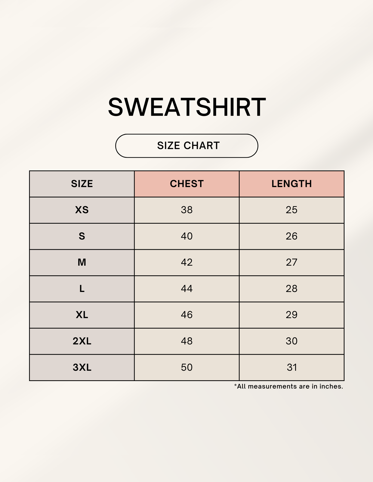 Size chart for Unlimited . Motivational Streetwear