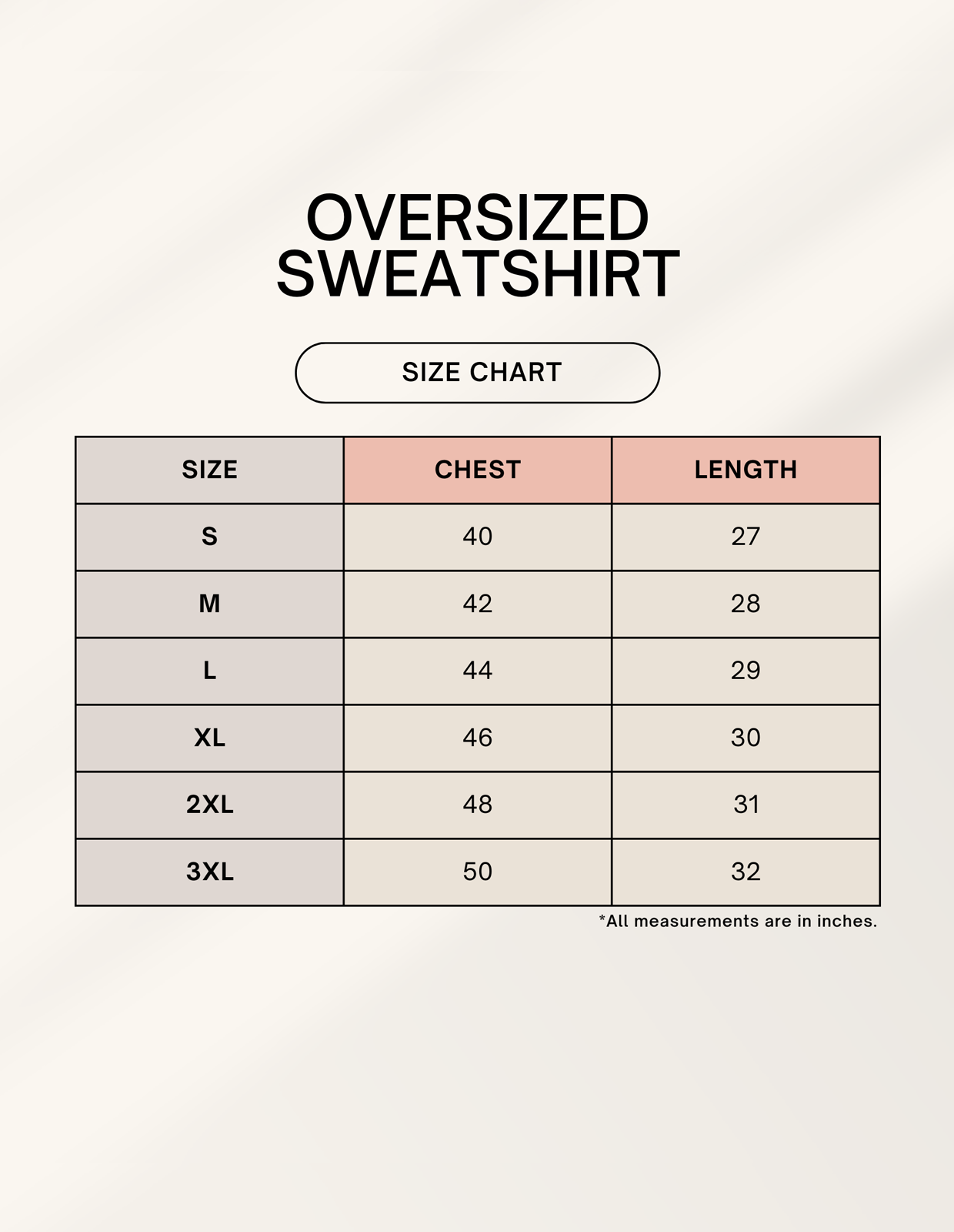 Size chart for Too Real Sweatshirt | Oversized fit · Sarcasm graphic
