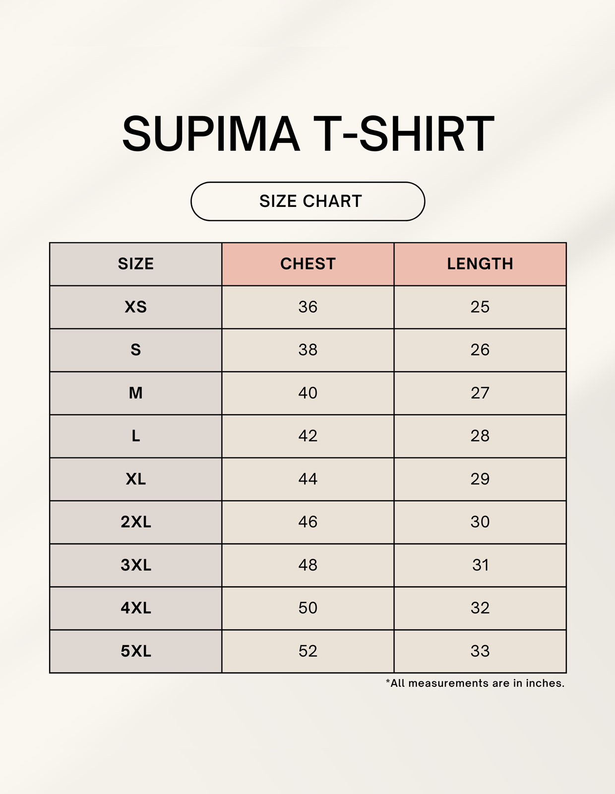 Size chart for The Weekend Wanderer - Regular Fit Tee