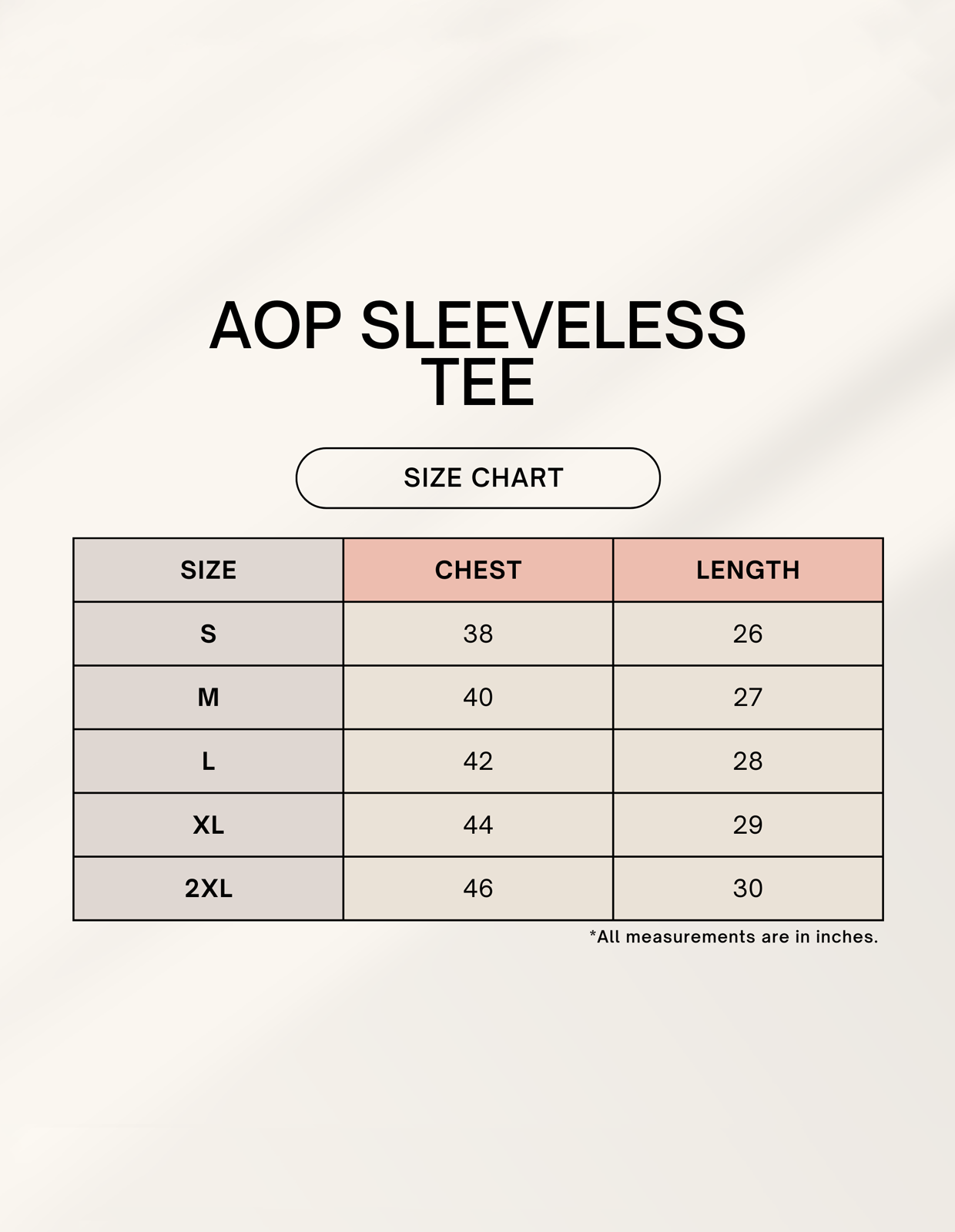 Size chart for Smash Mode | AOP tank