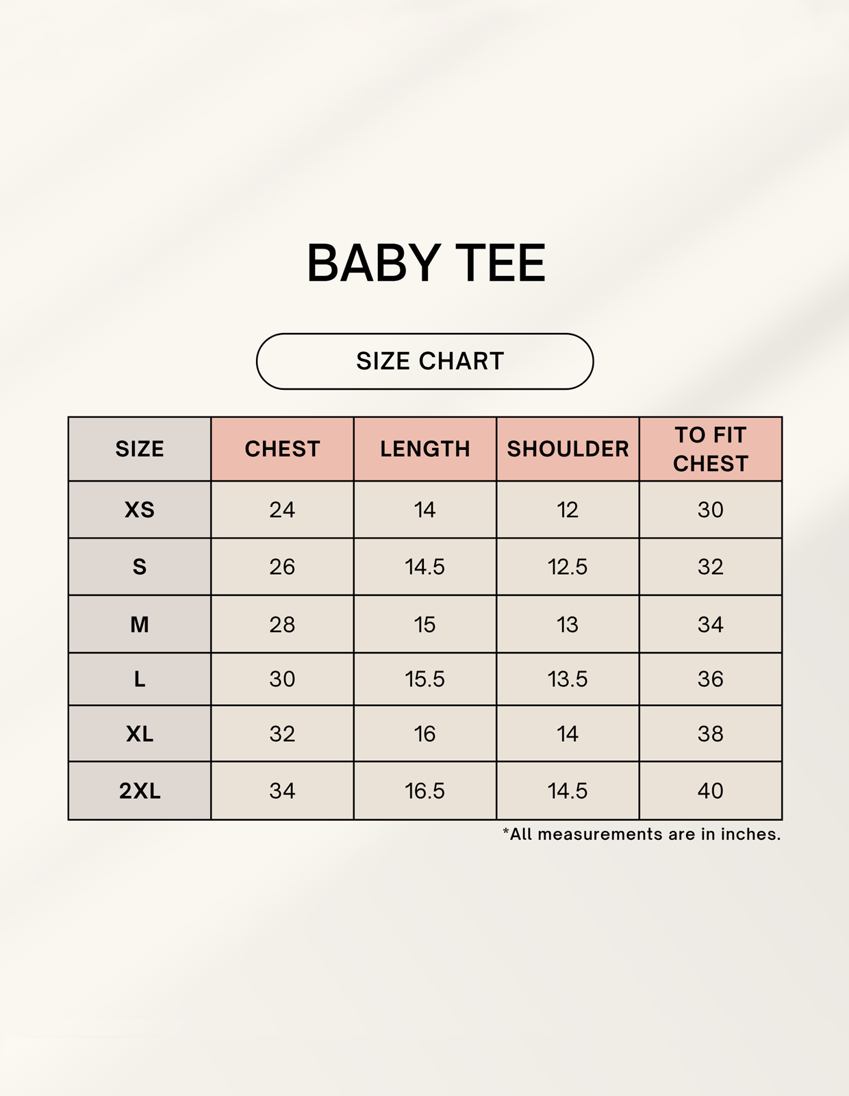 Size chart for Soft Brew