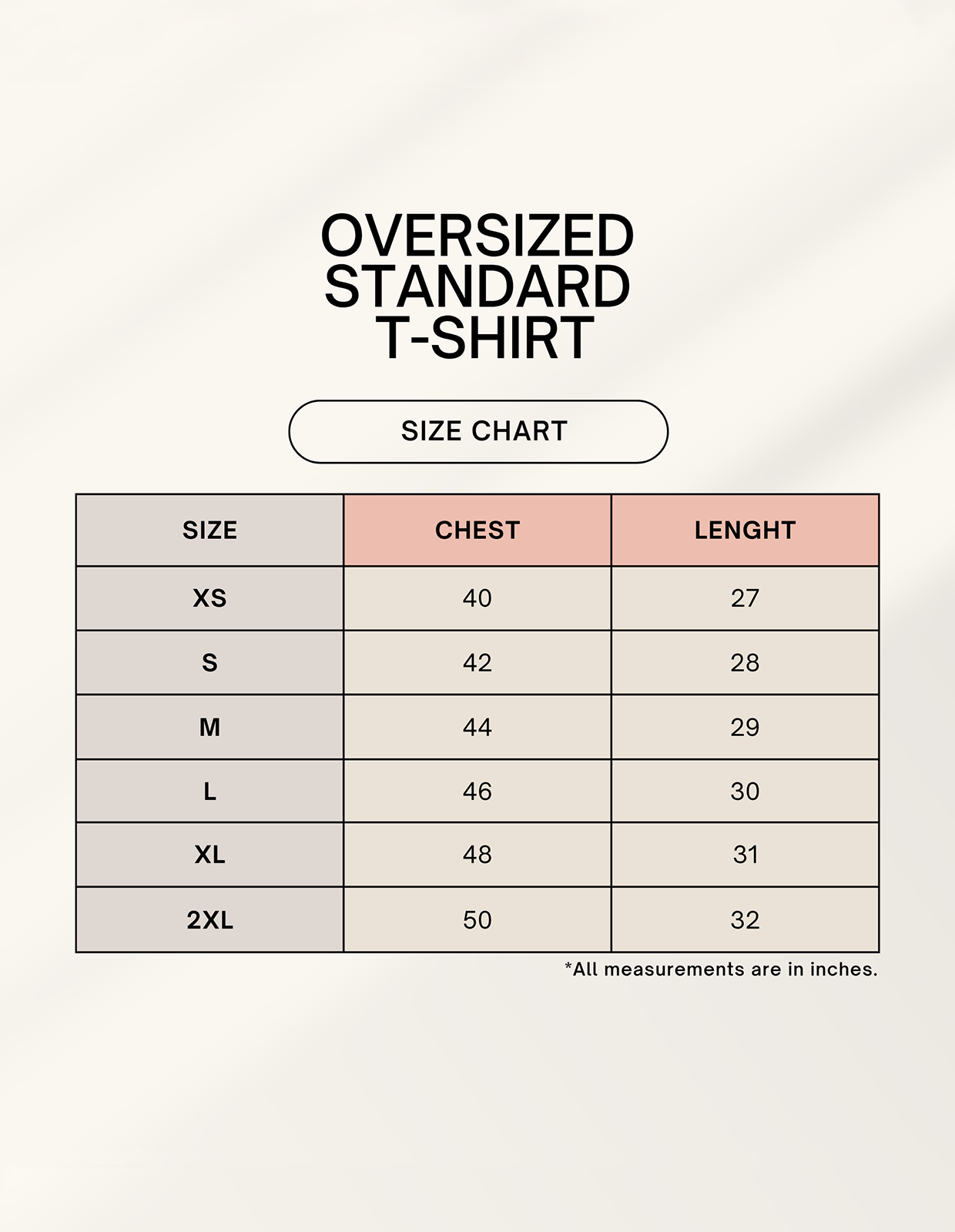 Size chart for Mind State Oversized Graphic Tee