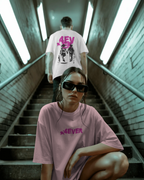 Two people wearing t-shirts with '4ever' text on a staircase.