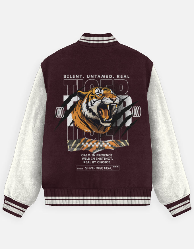 ONVR “Untamed Tiger” Varsity Jacket | Unisex Premium Streetwear Jacket | Bold Graphic Back Print