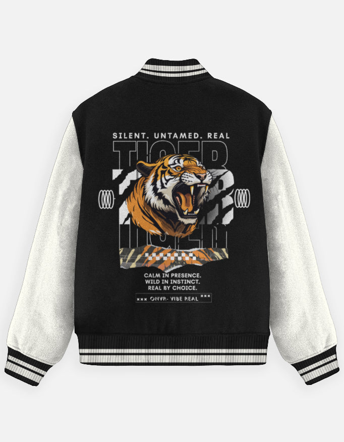 ONVR “Untamed Tiger” Varsity Jacket | Unisex Premium Streetwear Jacket | Bold Graphic Back Print
