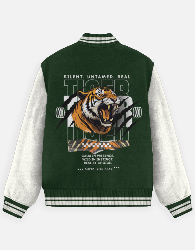 ONVR “Untamed Tiger” Varsity Jacket | Unisex Premium Streetwear Jacket | Bold Graphic Back Print