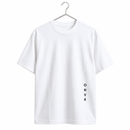 White t-shirt with 'ONVR' text on a hanger against a white background