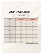 Size chart for AOP sweatshirt