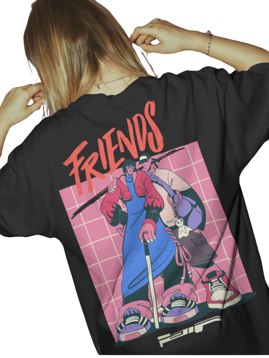 Black t-shirt with 'Friends' graphic design on the back