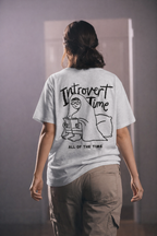 Person wearing a t-shirt with 'Introvert Time All of the Time' design.