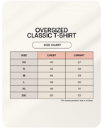 Size chart for oversized t-shirt