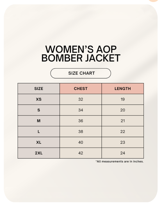 ONVR Women’s All-Over Print Bomber Jacket | Premium 240 GSM Fleece | Stylish Sportswear Jacket